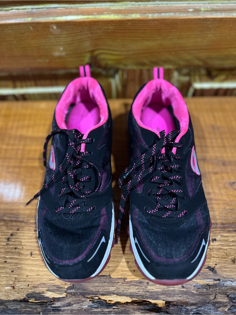 Skechers Black Athletic Sneakers with Pink Accents - Picture 3 of 11